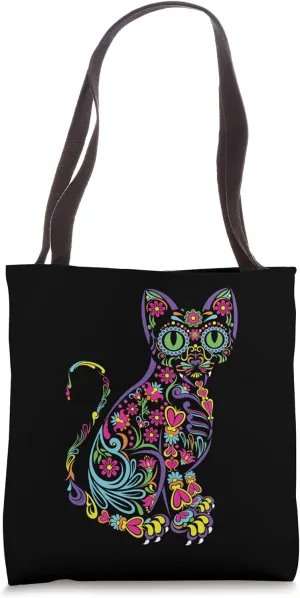 Cat Sugar Skull Dia De Los Muertos Cute Mexican Day Of Dead Tote Bag