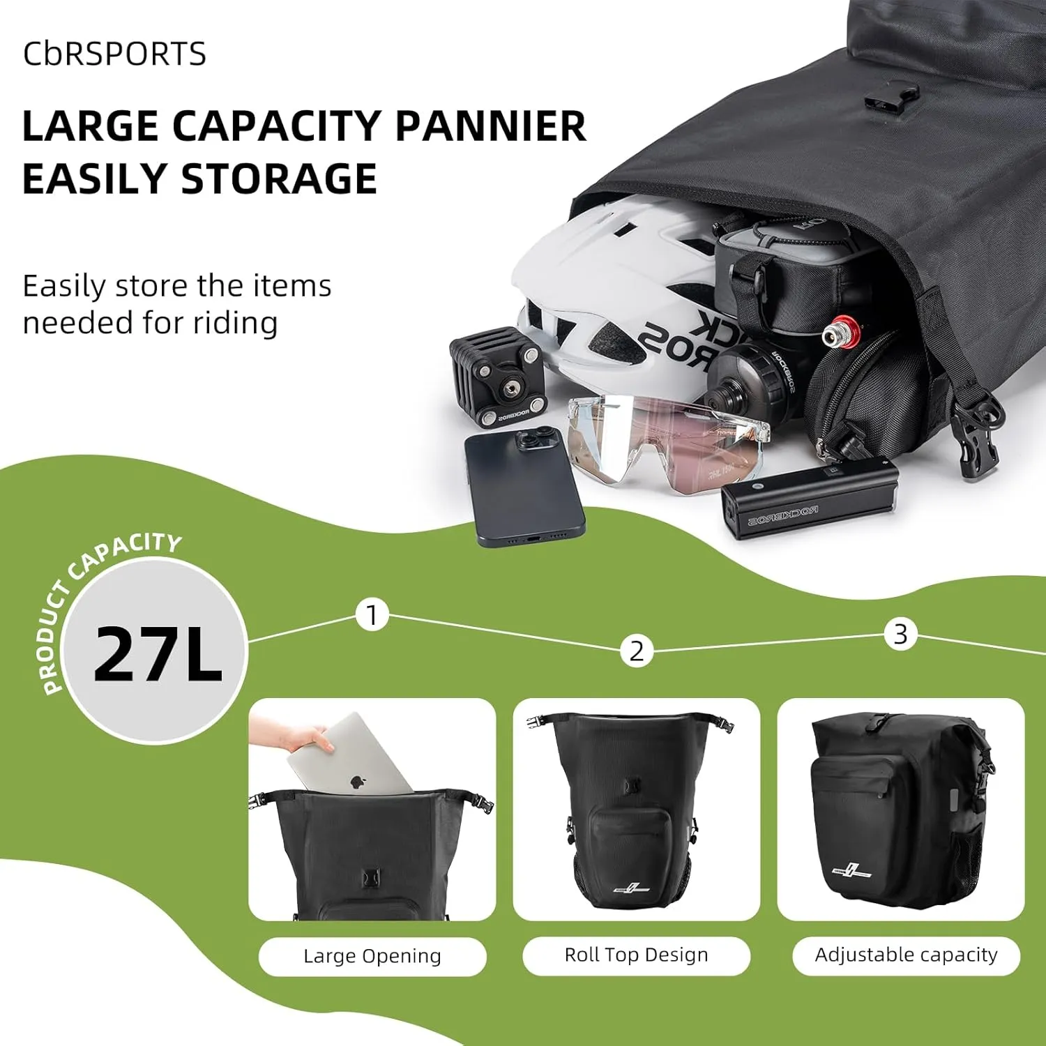 CbRSPORTS Waterproof Bike Panniers Bag 27L,Road Mountain Ride Bike Rear Bag with Shoulder Strap Bcycle Bags