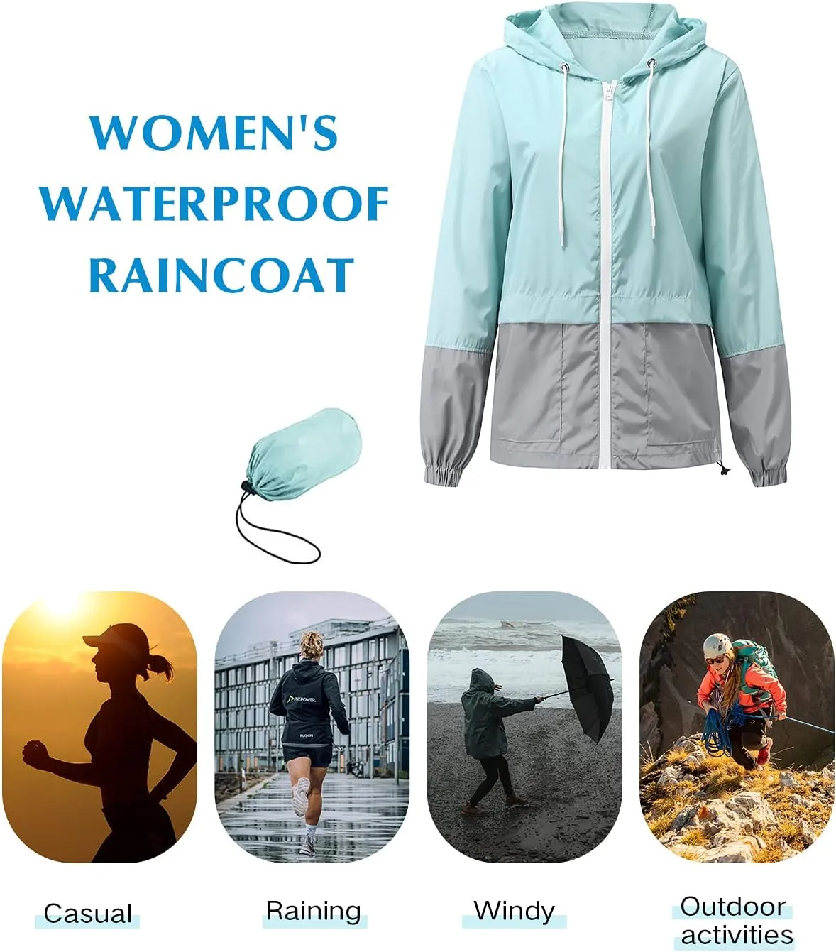 Century Star Packable Rain Jackets for Women Waterproof Lightweight Raincoat with Hood Windbreaker Jacket Women Rain Coats