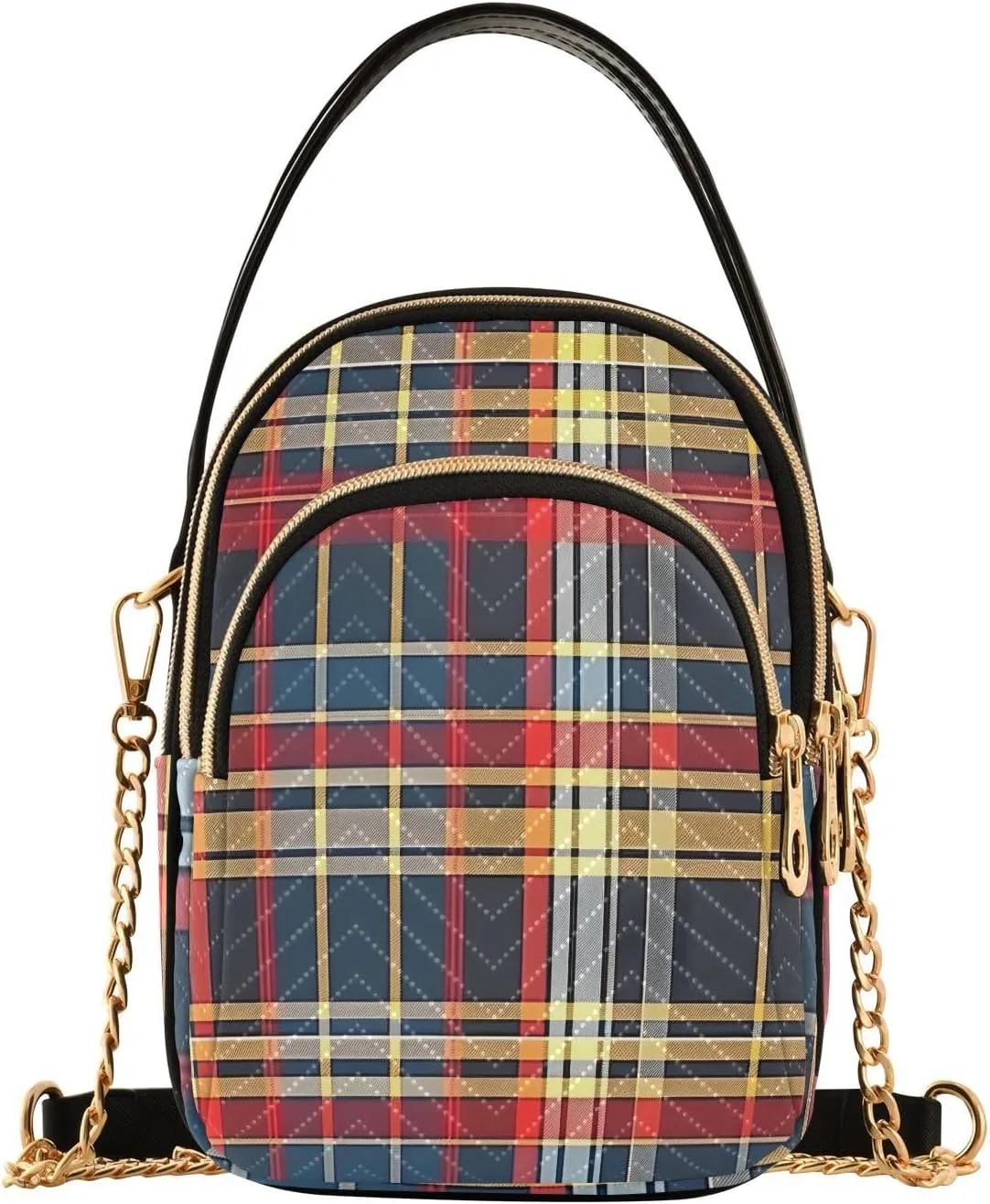 Chain Crossbody Bags for Women Plaid Pattern Geometric Quilted Shoulder Handbags Travel Cross Body Cell Phone Purses Bags