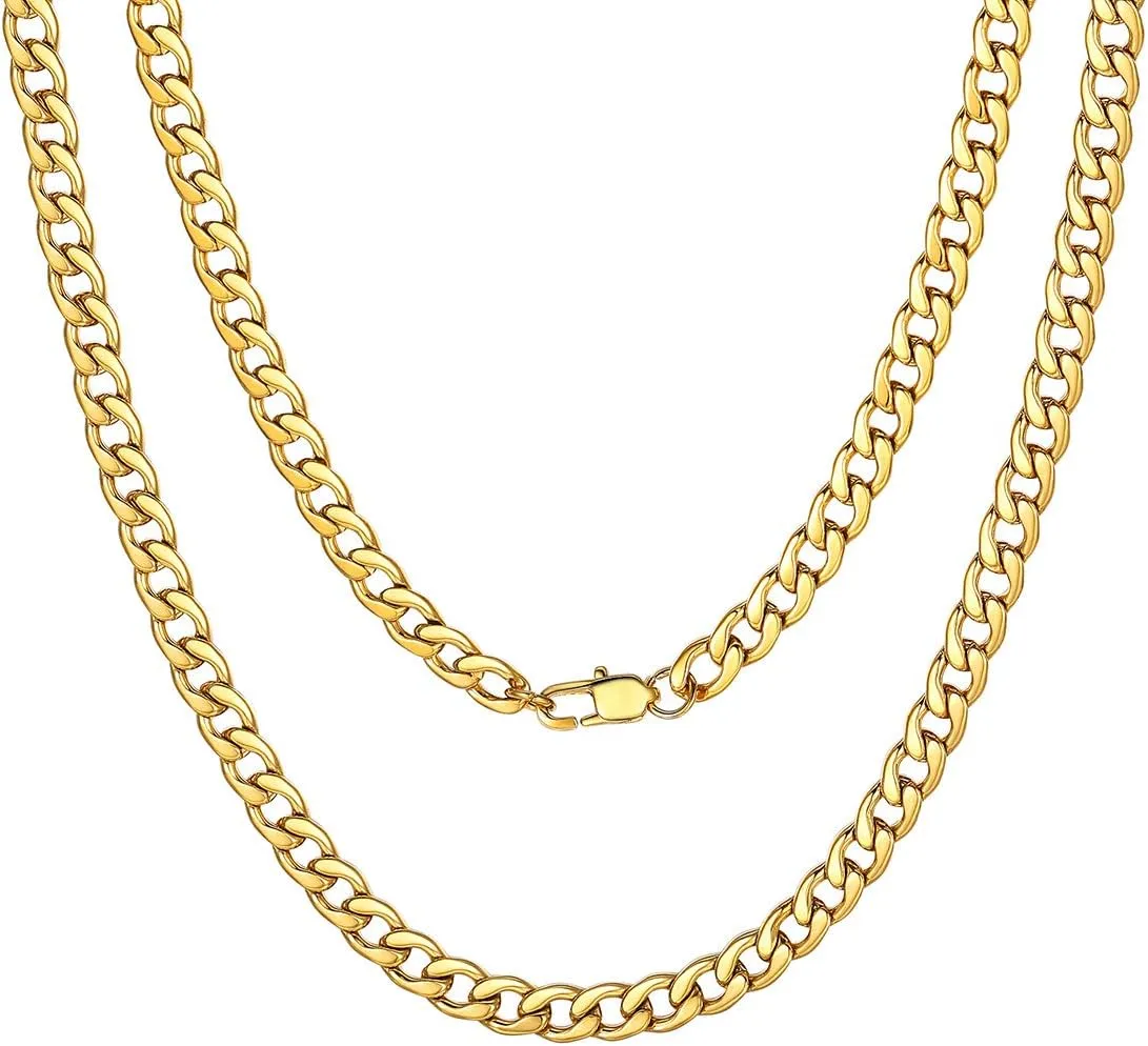 ChainsPro Cuban Link Necklace for Men, Silver/Black/Gold Plated Stainless Steel Mens Chain Necklace 5/9/12/15 MM Width,14"-30" Length Hip Hop Accessories Jewelry Gifts for Father's Day Christmas
