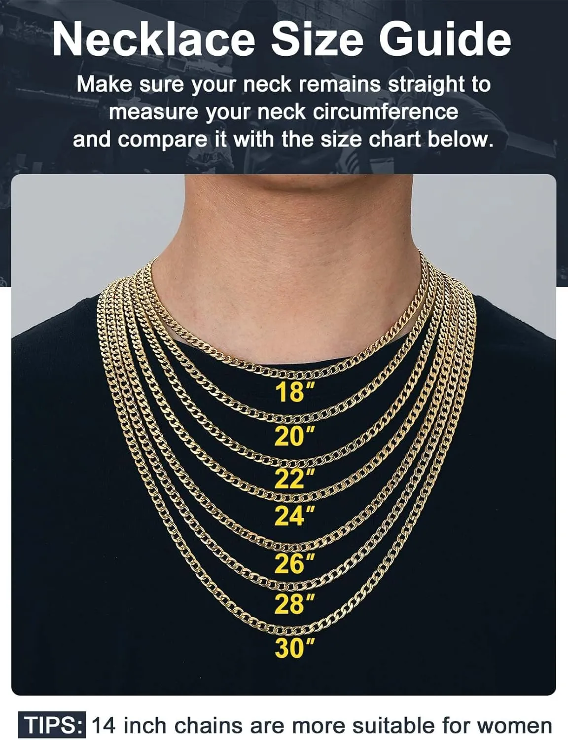 ChainsPro Cuban Link Necklace for Men, Silver/Black/Gold Plated Stainless Steel Mens Chain Necklace 5/9/12/15 MM Width,14"-30" Length Hip Hop Accessories Jewelry Gifts for Father's Day Christmas
