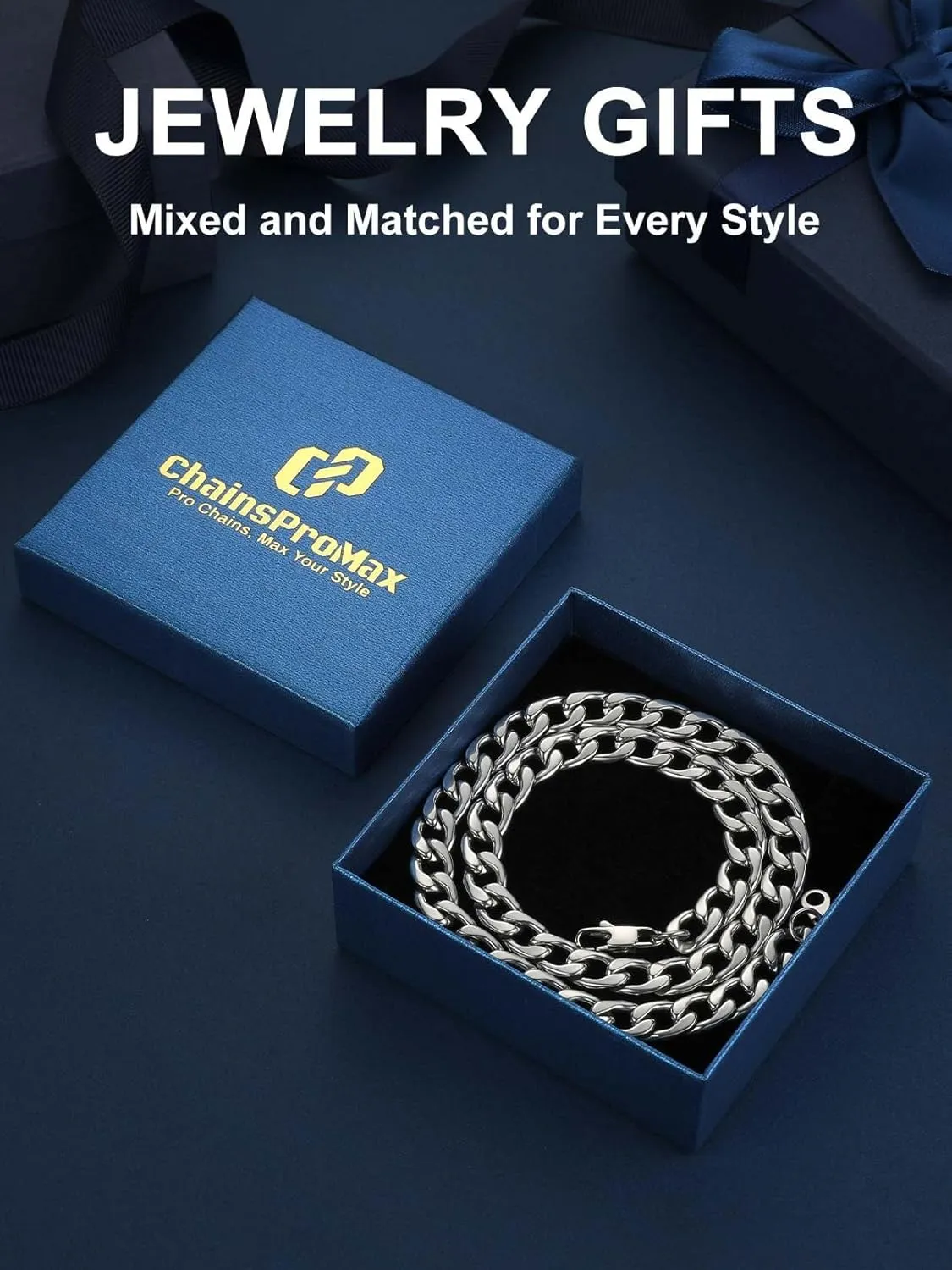 ChainsPro Cuban Link Necklace for Men, Silver/Black/Gold Plated Stainless Steel Mens Chain Necklace 5/9/12/15 MM Width,14"-30" Length Hip Hop Accessories Jewelry Gifts for Father's Day Christmas