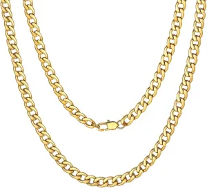ChainsPro Cuban Link Necklace for Men, Silver/Black/Gold Plated Stainless Steel Mens Chain Necklace 5/9/12/15 MM Width,14"-30" Length Hip Hop Accessories Jewelry Gifts for Father's Day Christmas