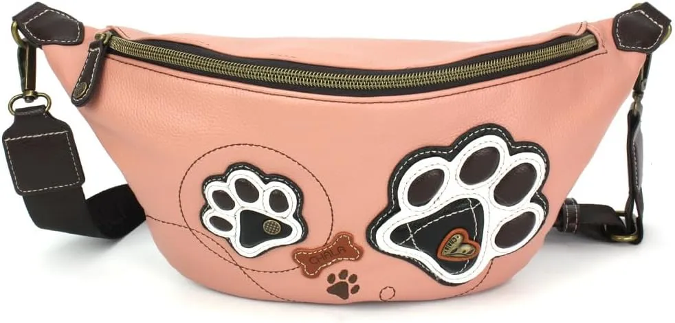 CHALA Fanny Pack Women RFID Protected Sling Purse and Waist Bag with Two Adjustable Straps - Paw Print - dusty pink
