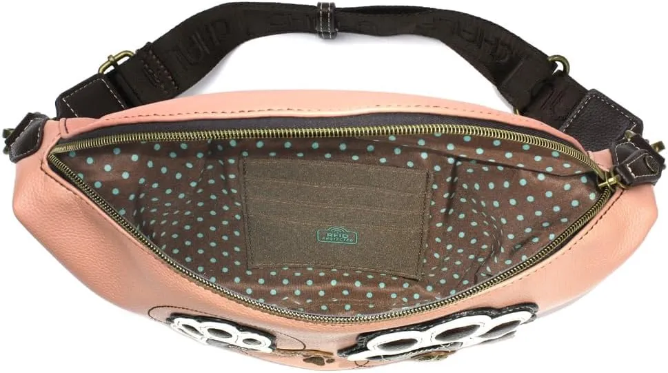 CHALA Fanny Pack Women RFID Protected Sling Purse and Waist Bag with Two Adjustable Straps - Paw Print - dusty pink