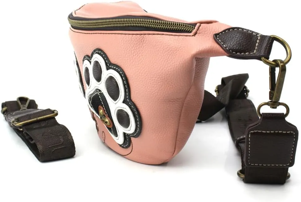 CHALA Fanny Pack Women RFID Protected Sling Purse and Waist Bag with Two Adjustable Straps - Paw Print - dusty pink