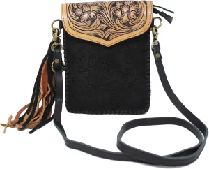 CHALLENGER Women's Western Floral Tooled Embossed Leather Crossbody Shoulder Pouch 18RAH40