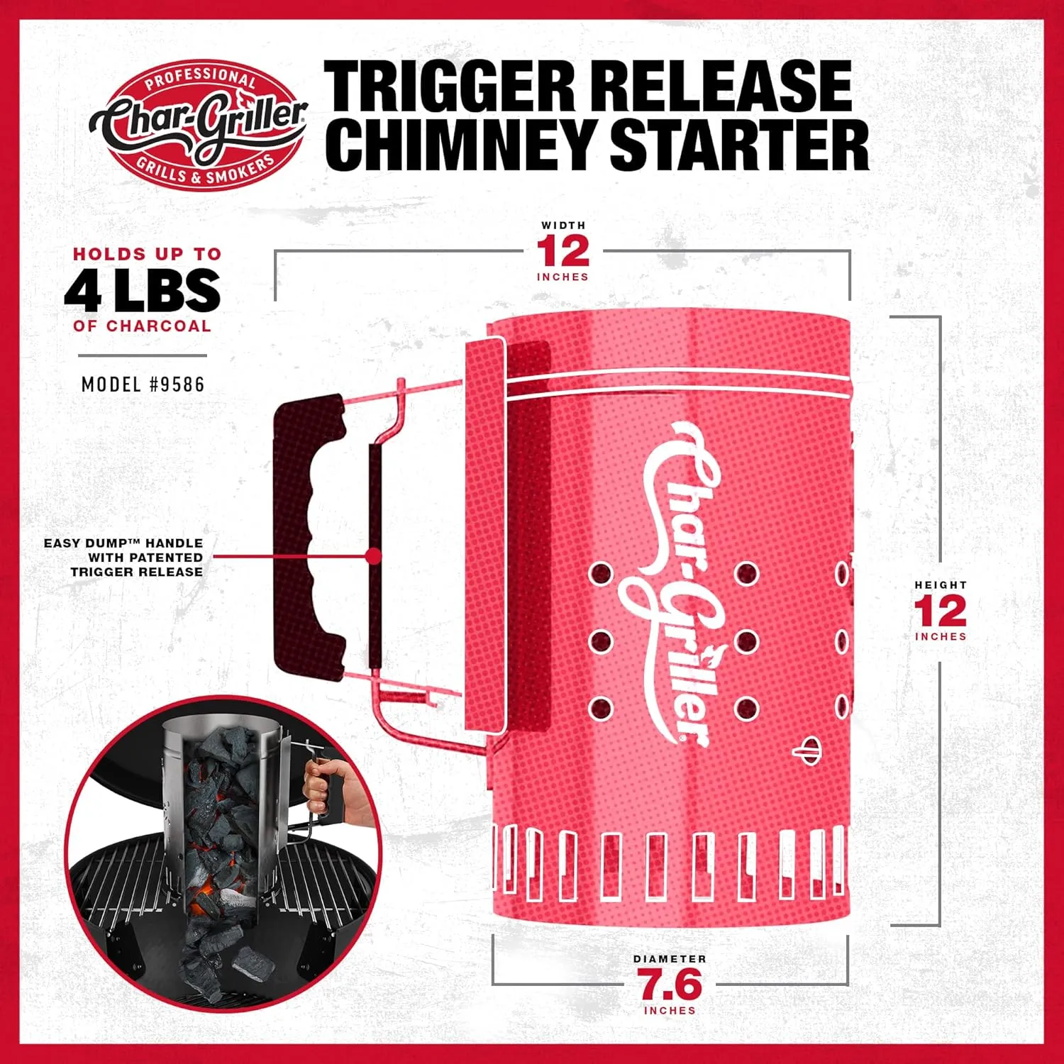 Char-Griller 19586 Charcoal Chimney Starter, Stainless