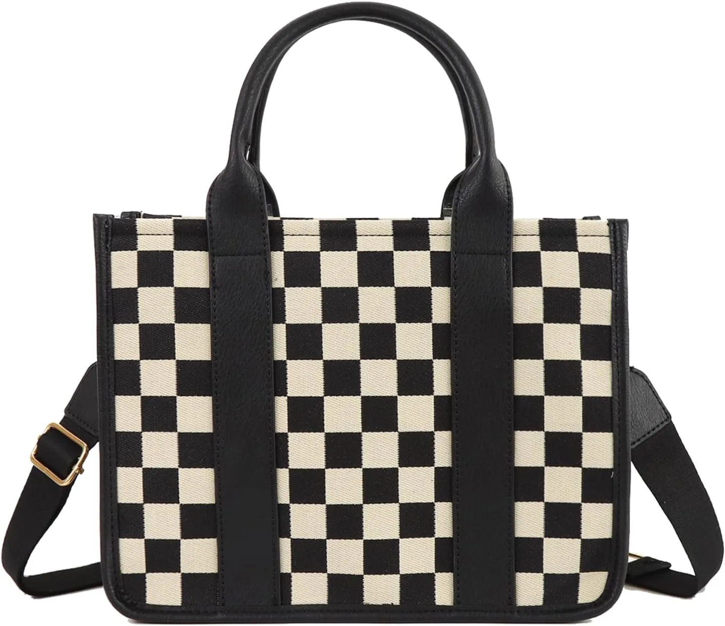 Checkered Purse,Canvas Tote Bag Checkered Crossbody Bag for Women Black and White Slouchy Shoulder Bag for Work/Travel