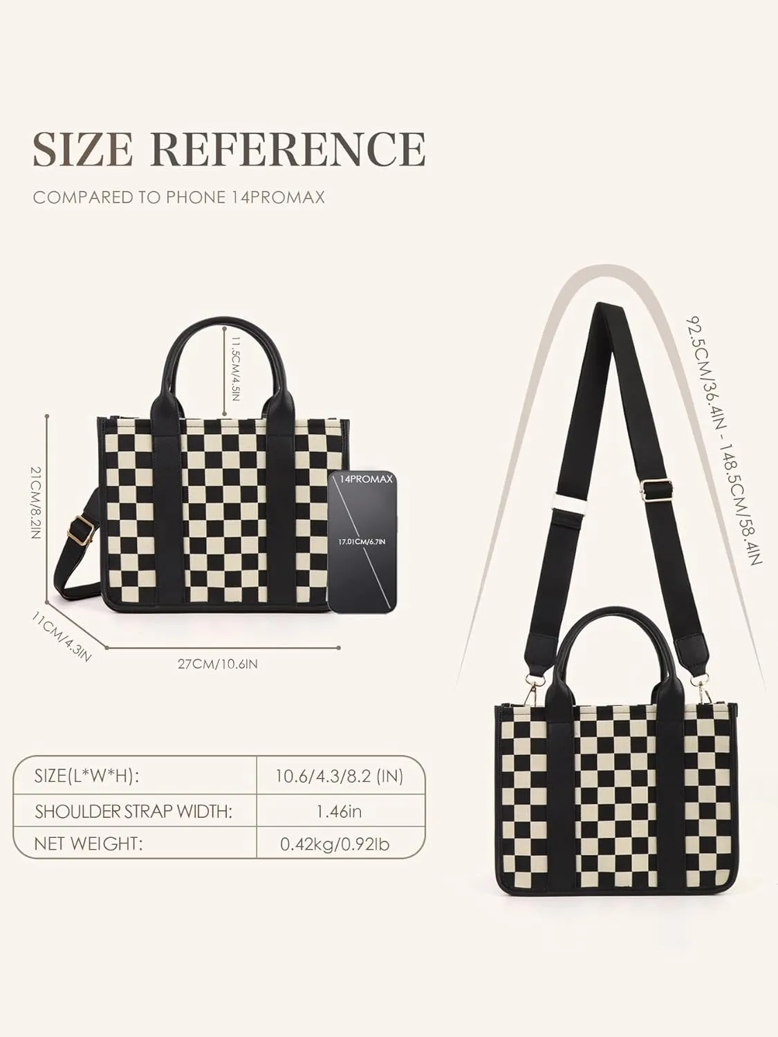 Checkered Purse,Canvas Tote Bag Checkered Crossbody Bag for Women Black and White Slouchy Shoulder Bag for Work/Travel