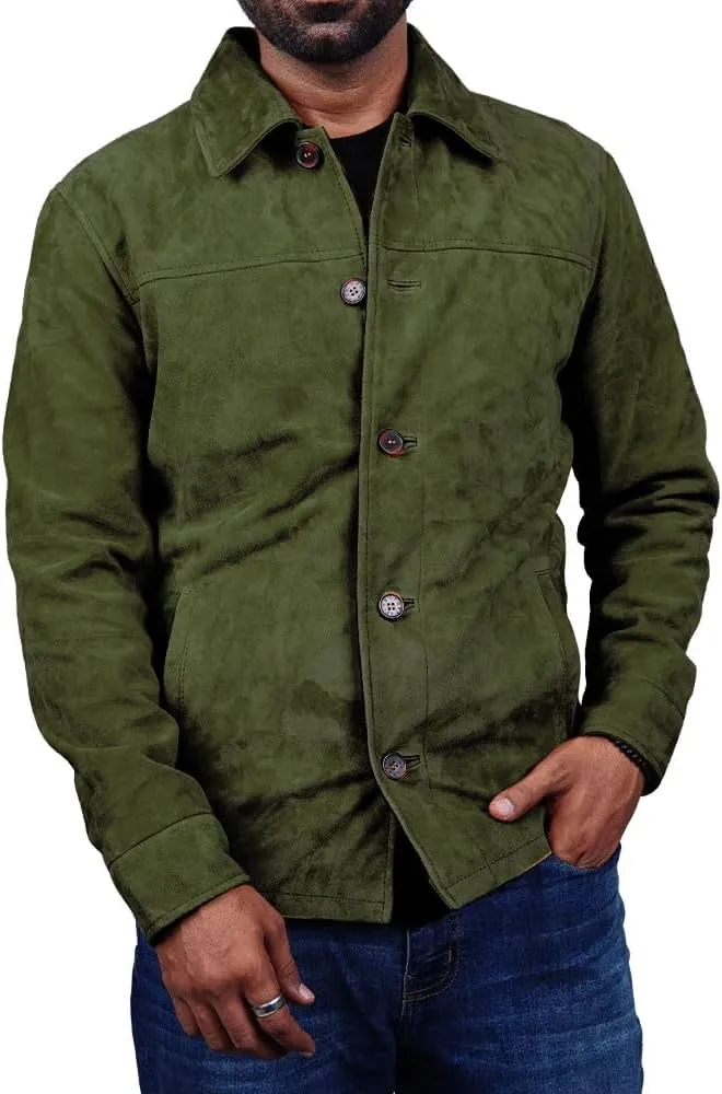 Cheemaz Men's Premium Long Sleeve Suede Button Down Lightweight Casual Shirts - Shirt Collar Suede Leather for Mens