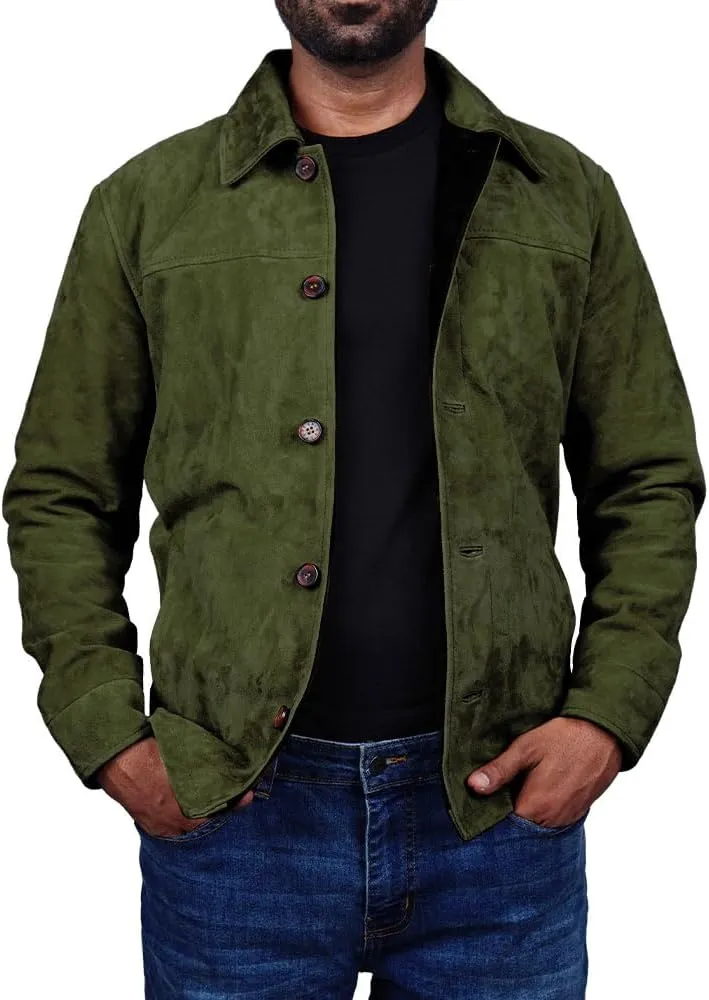 Cheemaz Men's Premium Long Sleeve Suede Button Down Lightweight Casual Shirts - Shirt Collar Suede Leather for Mens