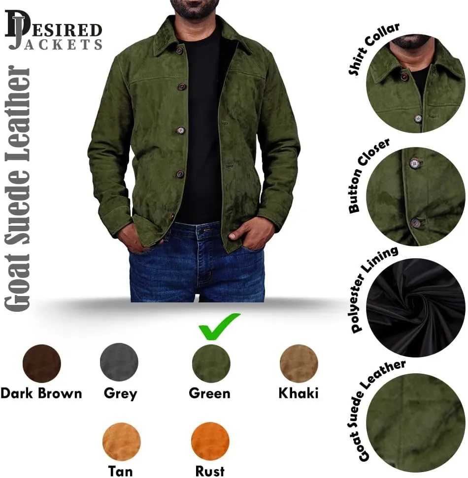 Cheemaz Men's Premium Long Sleeve Suede Button Down Lightweight Casual Shirts - Shirt Collar Suede Leather for Mens