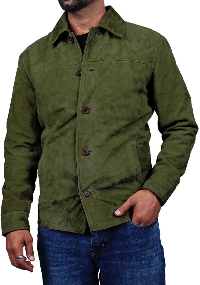 Cheemaz Men's Premium Long Sleeve Suede Button Down Lightweight Casual Shirts - Shirt Collar Suede Leather for Mens