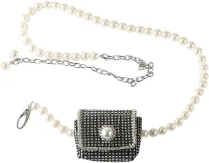 CHILDWEET pearl belt key purse pearl bag pearl bead bag belt bro for women coin wallet cross body handbag travel pouch phone wallets Chain Bag imitation pearl rhinestone key case Miss mini