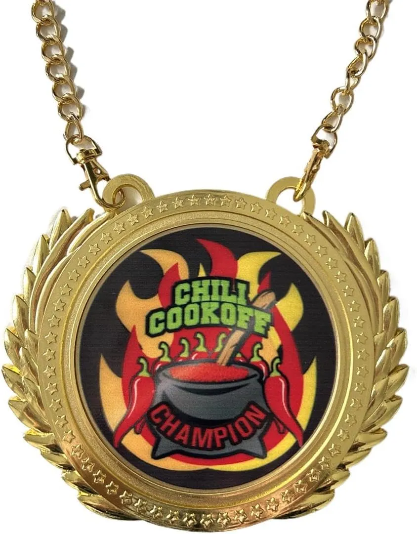 Chili Cook Off Cooking Champion Metal Medal 6.3 X 5.5 Inches with Championship Necklace Awards Chain 31.5 Inch