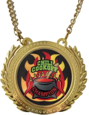 Chili Cook Off Cooking Champion Metal Medal 6.3 X 5.5 Inches with Championship Necklace Awards Chain 31.5 Inch