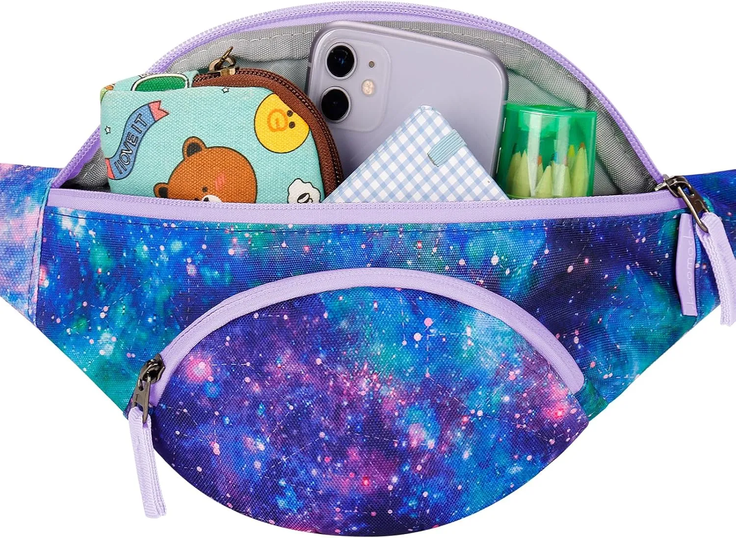 Choco Mocha Kids Fanny Pack for Girls, Toddler Belt Bag 2-4 4-6 Kid Waist Bag Outer for Little Girls age 6-9 8-12 Small Hip Pack (Galaxy-Purple)