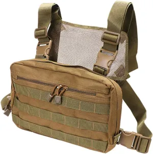 Clakllie Chest Bag Pack Vest Pouch Bag for Men Running Workouts Chest Rig Bag Radio Harness Bag with Mesh Pocket,Khaki