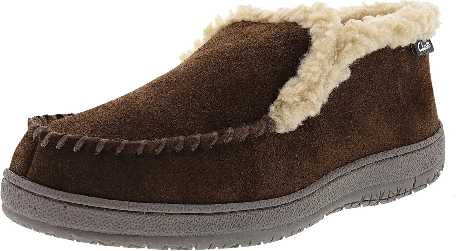 Clarks Brown Suede Moccasin Faux Fur Lining Indoor Outdoor Bootie Slippers (Brown Suede, 8)
