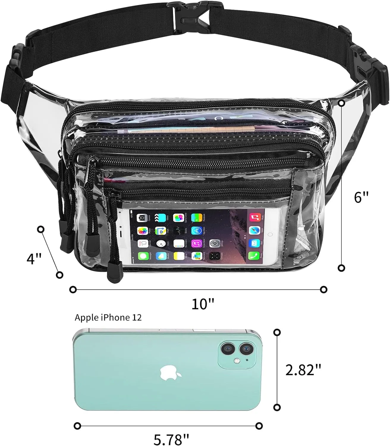 Clear Bag Stadium Approved Large Clear Fanny Pack for Women for Work,Multi-purpose Waist Bag for Travel & Sporting Event