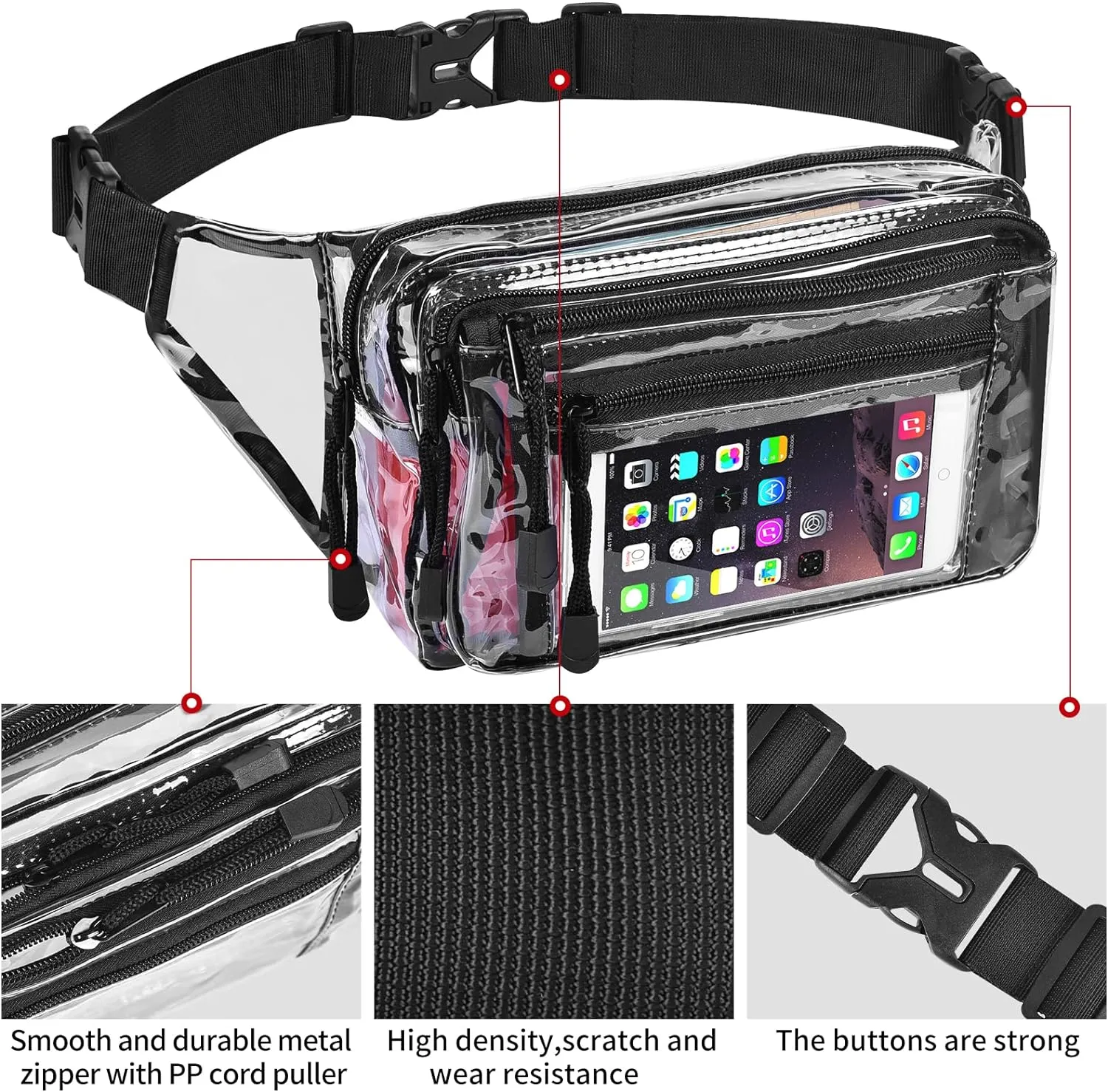 Clear Bag Stadium Approved Large Clear Fanny Pack for Women for Work,Multi-purpose Waist Bag for Travel & Sporting Event