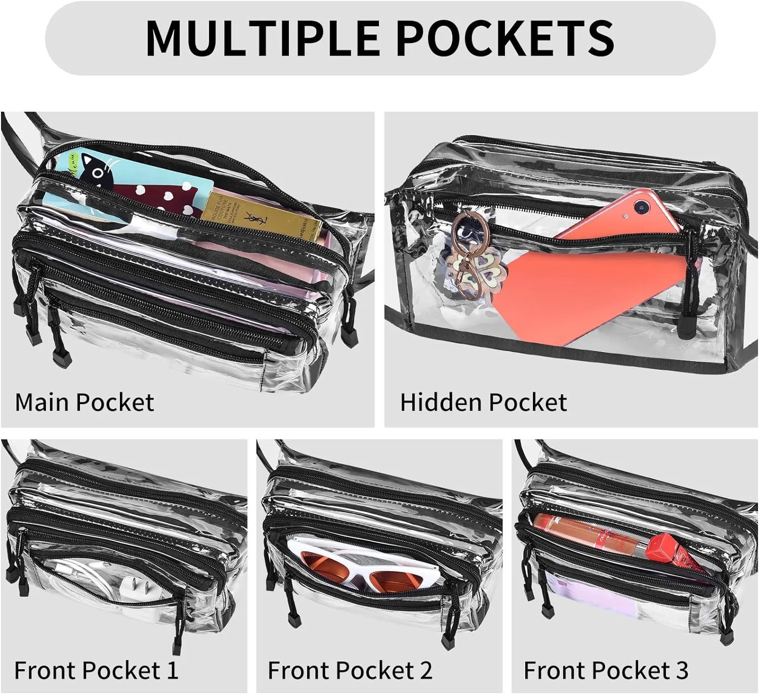 Clear Bag Stadium Approved Large Clear Fanny Pack for Women for Work,Multi-purpose Waist Bag for Travel & Sporting Event