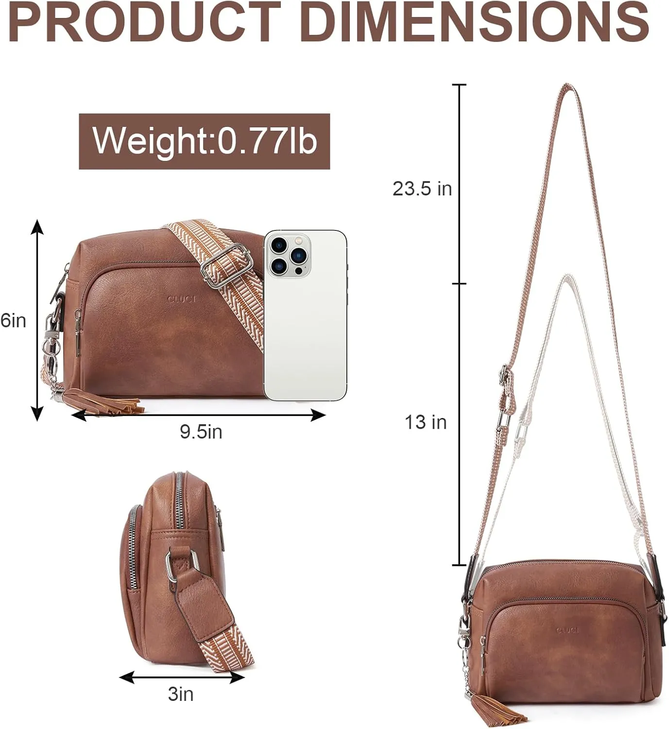 CLUCI Crossbody Bags for Women, Vegan Leather Shoulder Handbags，Purses for Women with Adjustable Wide Strap
