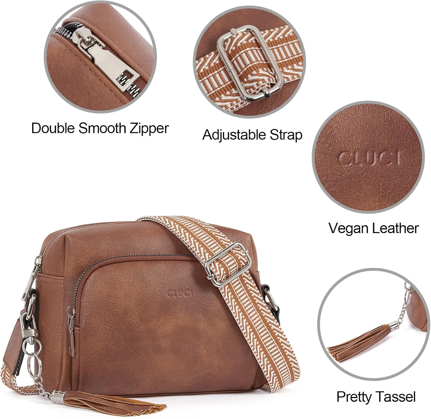 CLUCI Crossbody Bags for Women, Vegan Leather Shoulder Handbags，Purses for Women with Adjustable Wide Strap