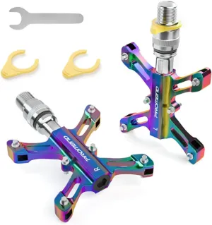 CNC Aluminum Alloy Quick-Release Bike Pedals, Anti-Slip Triple Bearing Pedals for BMX, Folding Bikes, and Road Bikes - Lightweight and Durable, Rainbow Finish