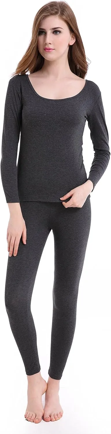 CnlanRow Womens Thermal Underwear Set Ultra Thin Crew Neck Base Layer Stretch Long Johns