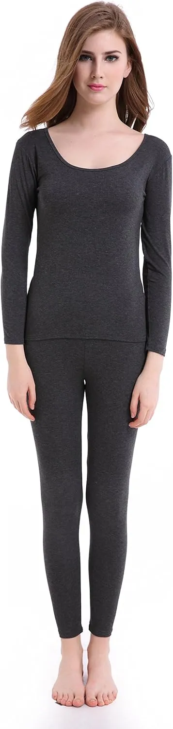 CnlanRow Womens Thermal Underwear Set Ultra Thin Crew Neck Base Layer Stretch Long Johns