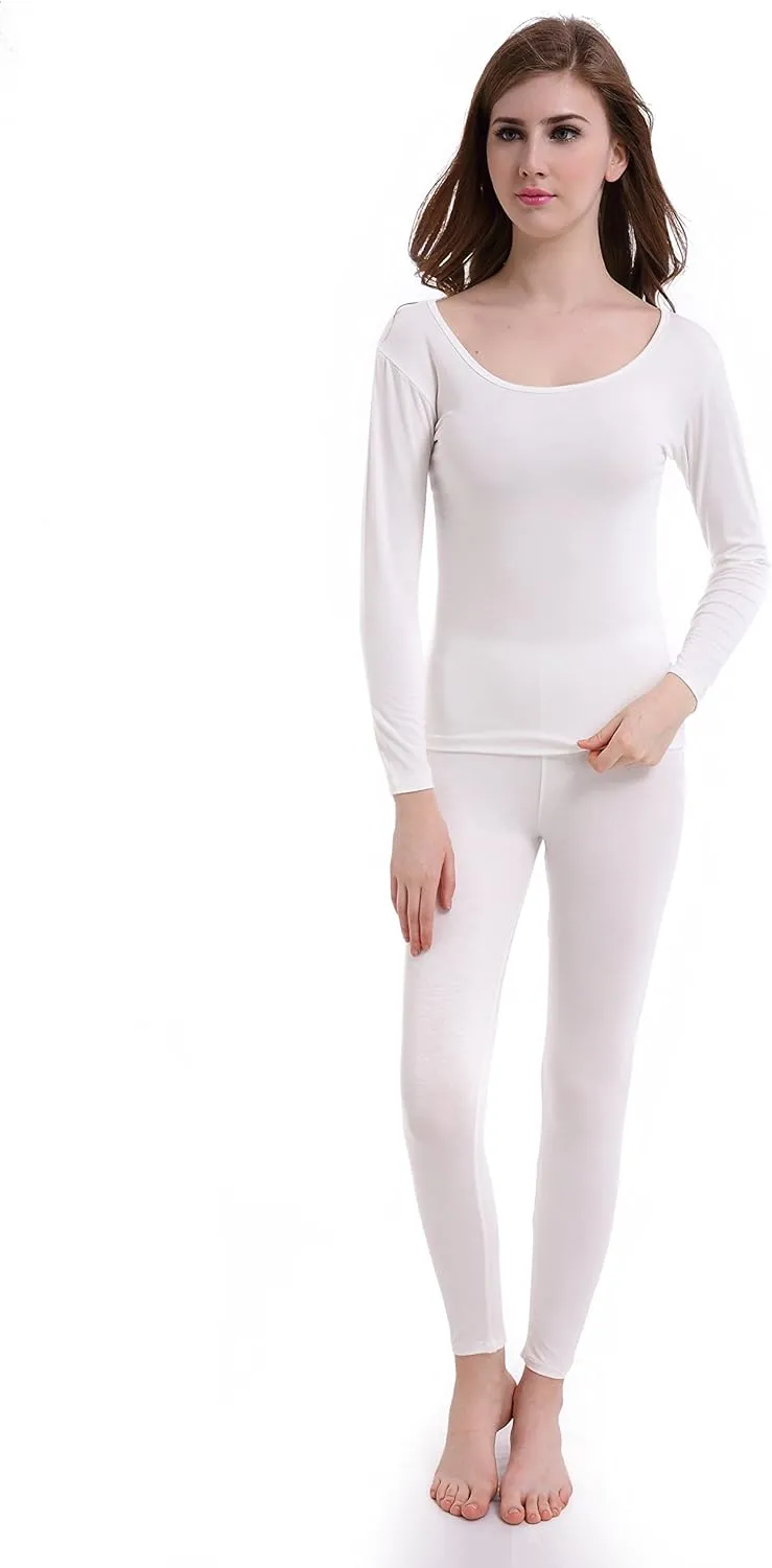 CnlanRow Womens Thermal Underwear Set Ultra Thin Crew Neck Base Layer Stretch Long Johns