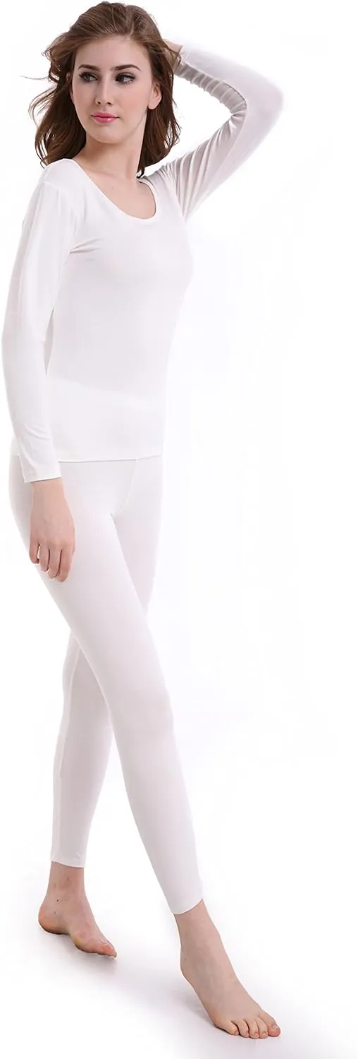 CnlanRow Womens Thermal Underwear Set Ultra Thin Crew Neck Base Layer Stretch Long Johns