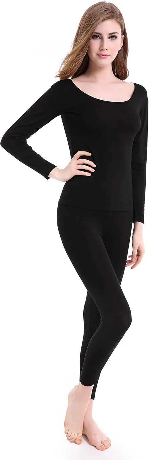 CnlanRow Womens Thermal Underwear Set Ultra Thin Crew Neck Base Layer Stretch Long Johns