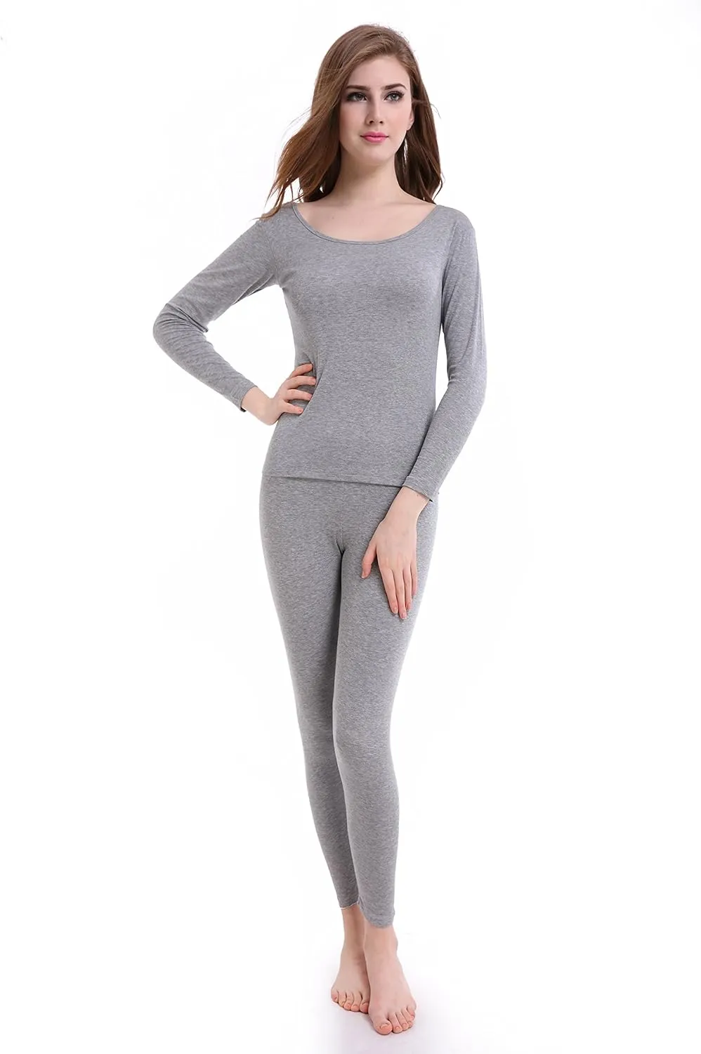CnlanRow Womens Thermal Underwear Set Ultra Thin Crew Neck Base Layer Stretch Long Johns