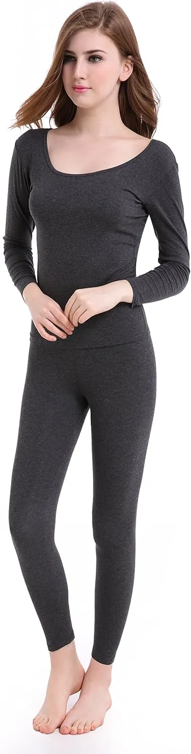CnlanRow Womens Thermal Underwear Set Ultra Thin Crew Neck Base Layer Stretch Long Johns