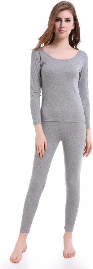 CnlanRow Womens Thermal Underwear Set Ultra Thin Crew Neck Base Layer Stretch Long Johns