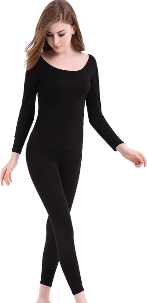 CnlanRow Womens Thermal Underwear Set Ultra Thin Crew Neck Base Layer Stretch Long Johns