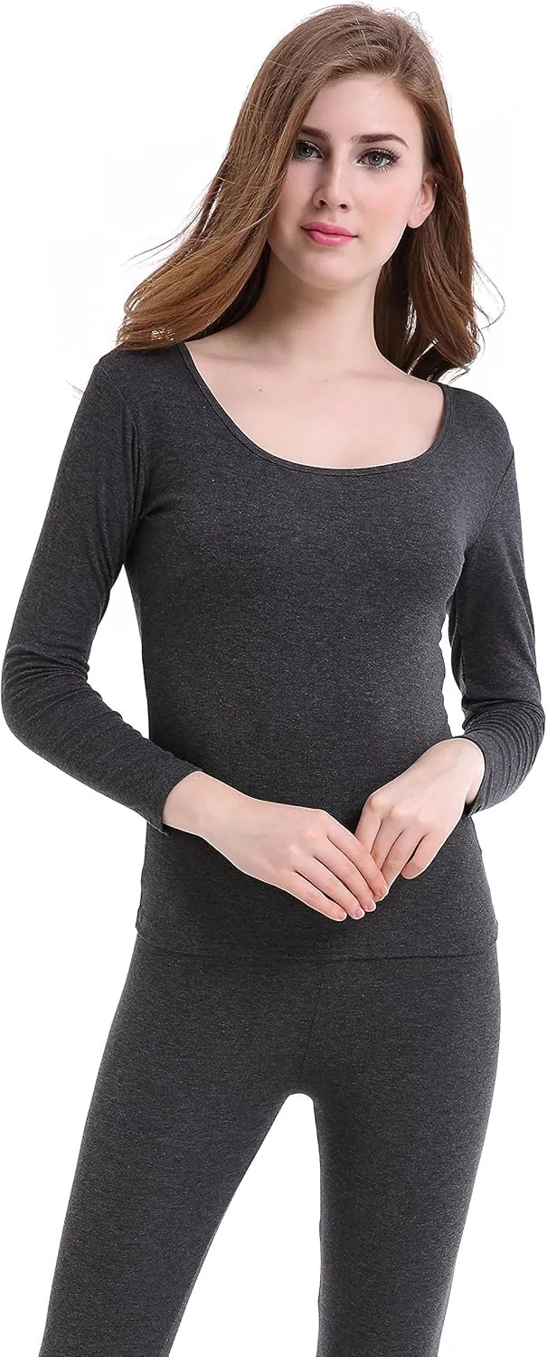 CnlanRow Womens Thermal Underwear Set Ultra Thin Crew Neck Base Layer Stretch Long Johns