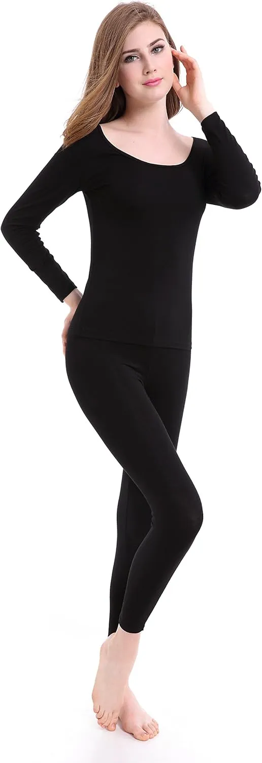 CnlanRow Womens Thermal Underwear Set Ultra Thin Crew Neck Base Layer Stretch Long Johns