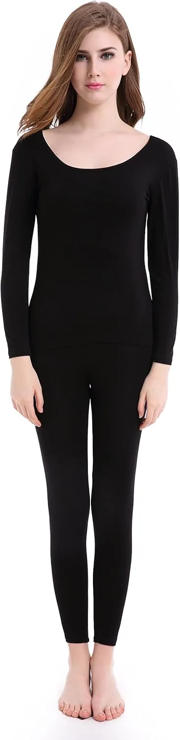 CnlanRow Womens Thermal Underwear Set Ultra Thin Crew Neck Base Layer Stretch Long Johns