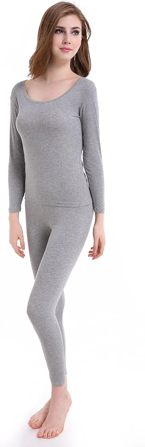 CnlanRow Womens Thermal Underwear Set Ultra Thin Crew Neck Base Layer Stretch Long Johns