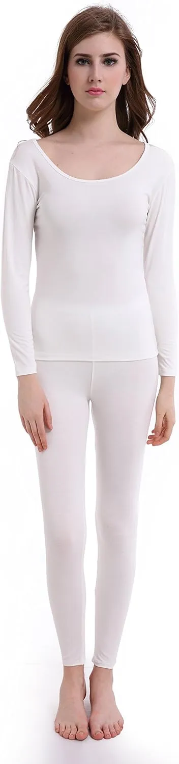 CnlanRow Womens Thermal Underwear Set Ultra Thin Crew Neck Base Layer Stretch Long Johns