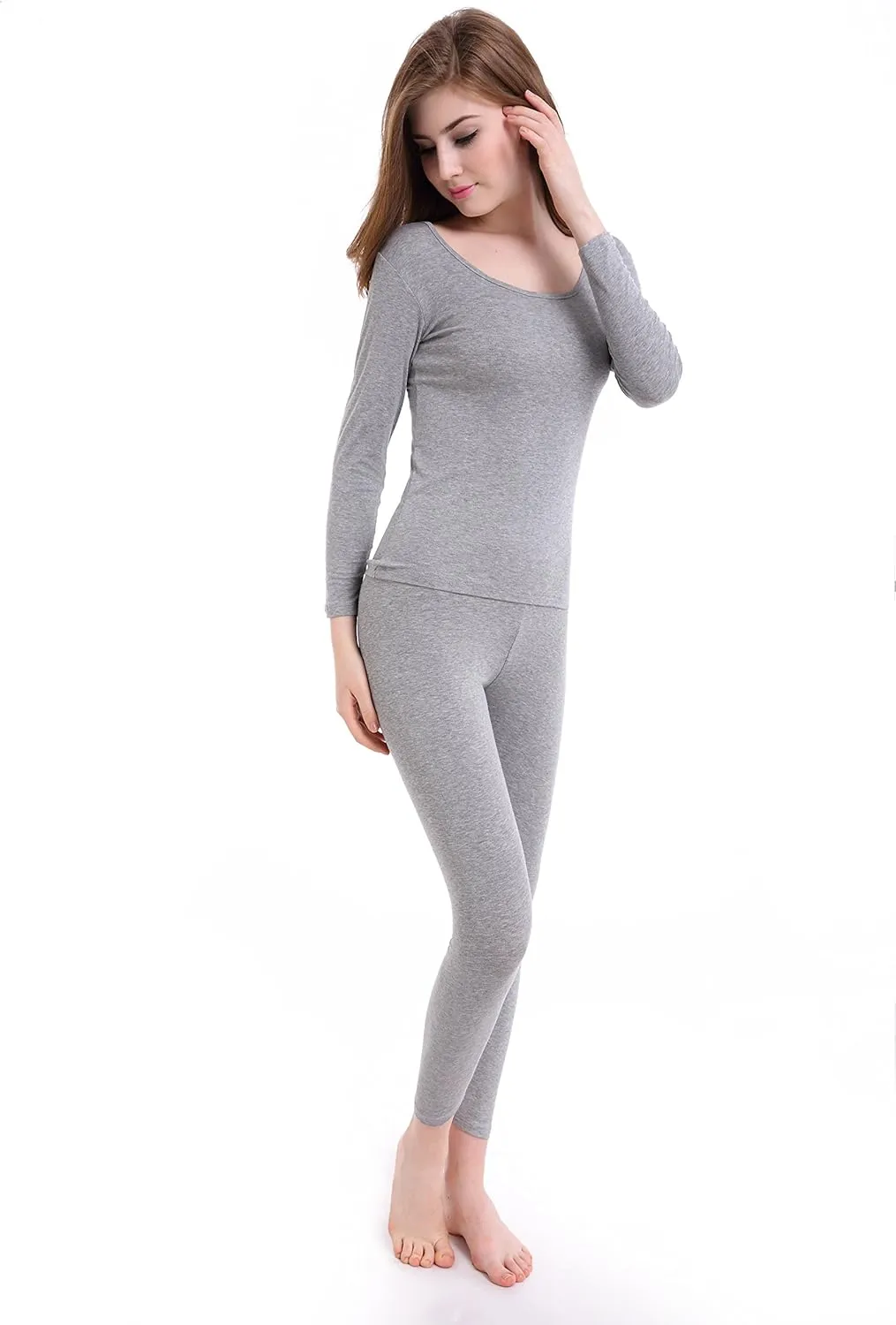 CnlanRow Womens Thermal Underwear Set Ultra Thin Crew Neck Base Layer Stretch Long Johns