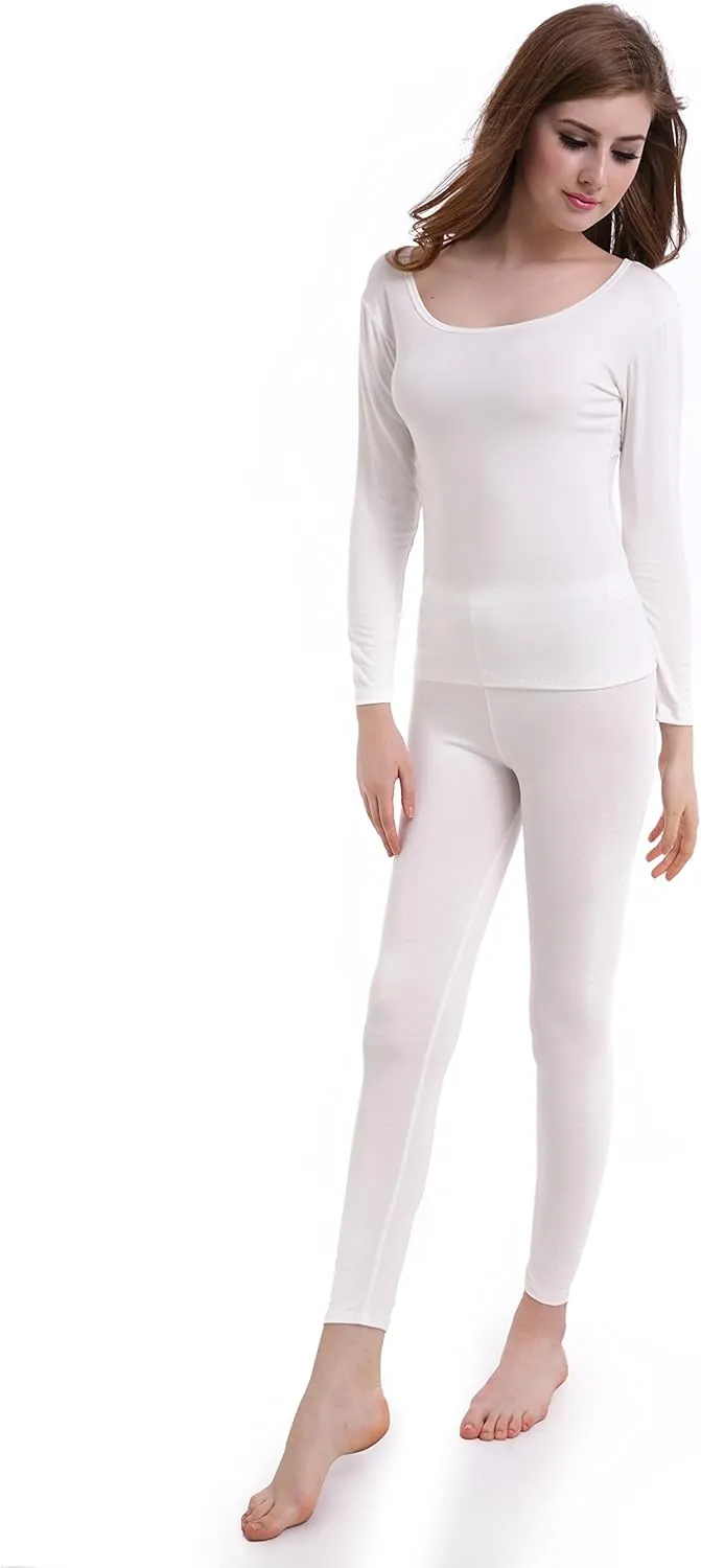 CnlanRow Womens Thermal Underwear Set Ultra Thin Crew Neck Base Layer Stretch Long Johns
