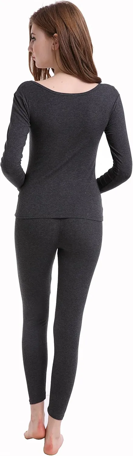 CnlanRow Womens Thermal Underwear Set Ultra Thin Crew Neck Base Layer Stretch Long Johns