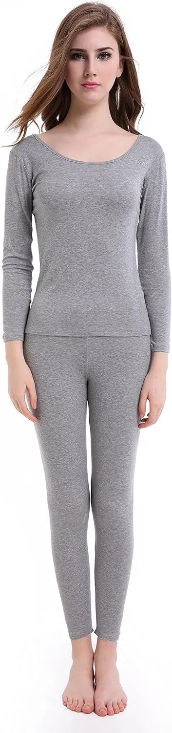 CnlanRow Womens Thermal Underwear Set Ultra Thin Crew Neck Base Layer Stretch Long Johns