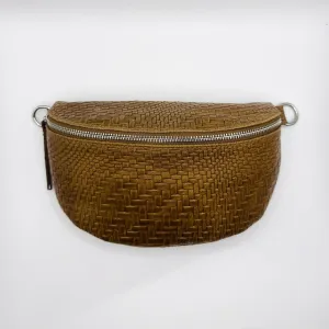 Cognac Weave Crossbody Bag